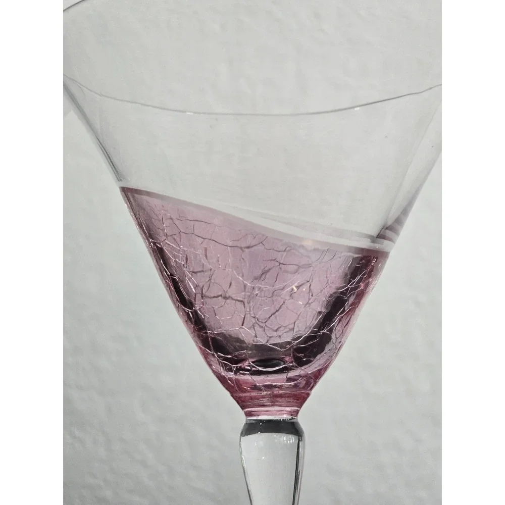 Pink Crackle Swirl Martini Cocktail Glasses Set Of 2